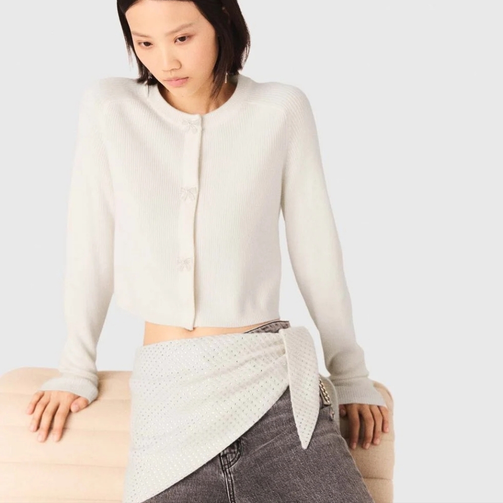 Maje Bow Jewellery Button Cardigan - Picture 2 of 14